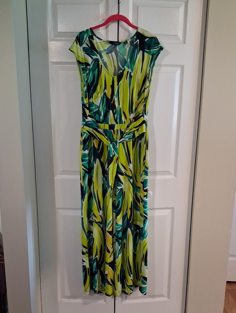 Green Abstract Print Cap-Sleeve Wide Leg Jumpsuit